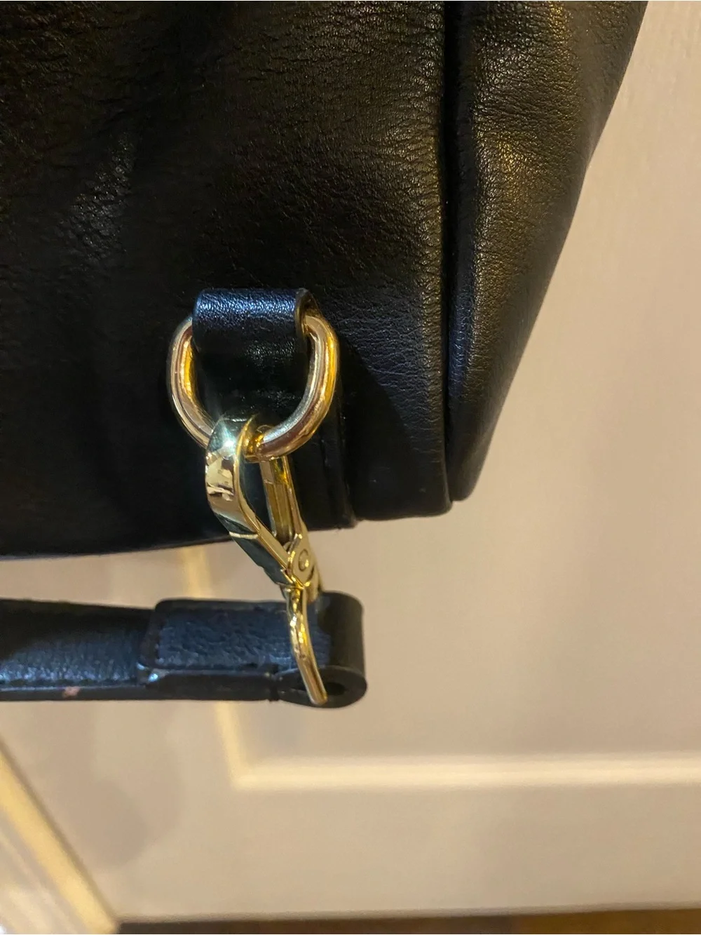 Kate Landry Black Mini Leather Backpack with Gold Zip